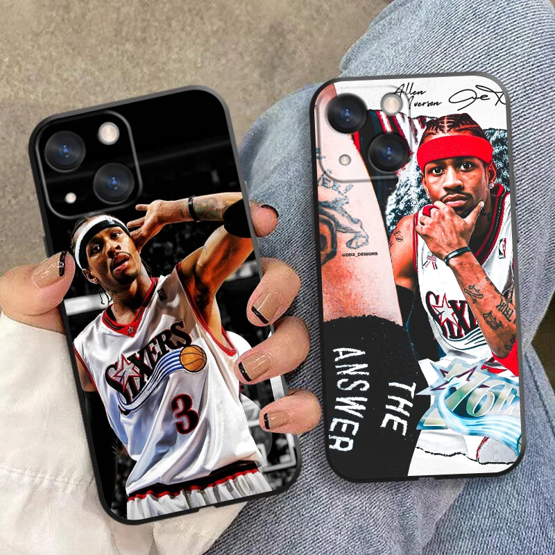 No-24 A-Allen Iverson Phone Case For Apple iPhone 15 14 13 12 11 SE XS XR X 7 8 6 mini Plus Pro MAX Soft Black Cover