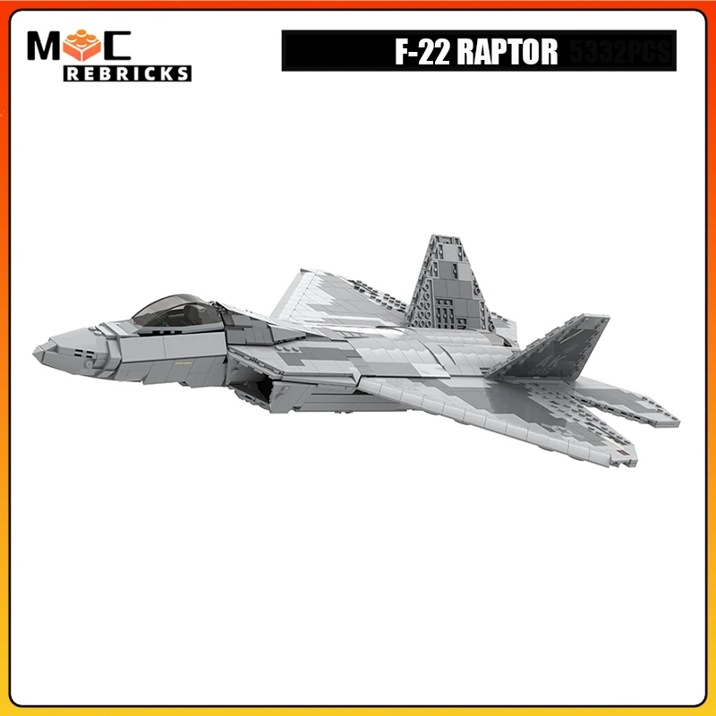 MOC Building Blocks US Air Force Military Aircraft F-22 Raptor Stealth Fighter Assembly Airplane Model Kids Creative Bricks Toys