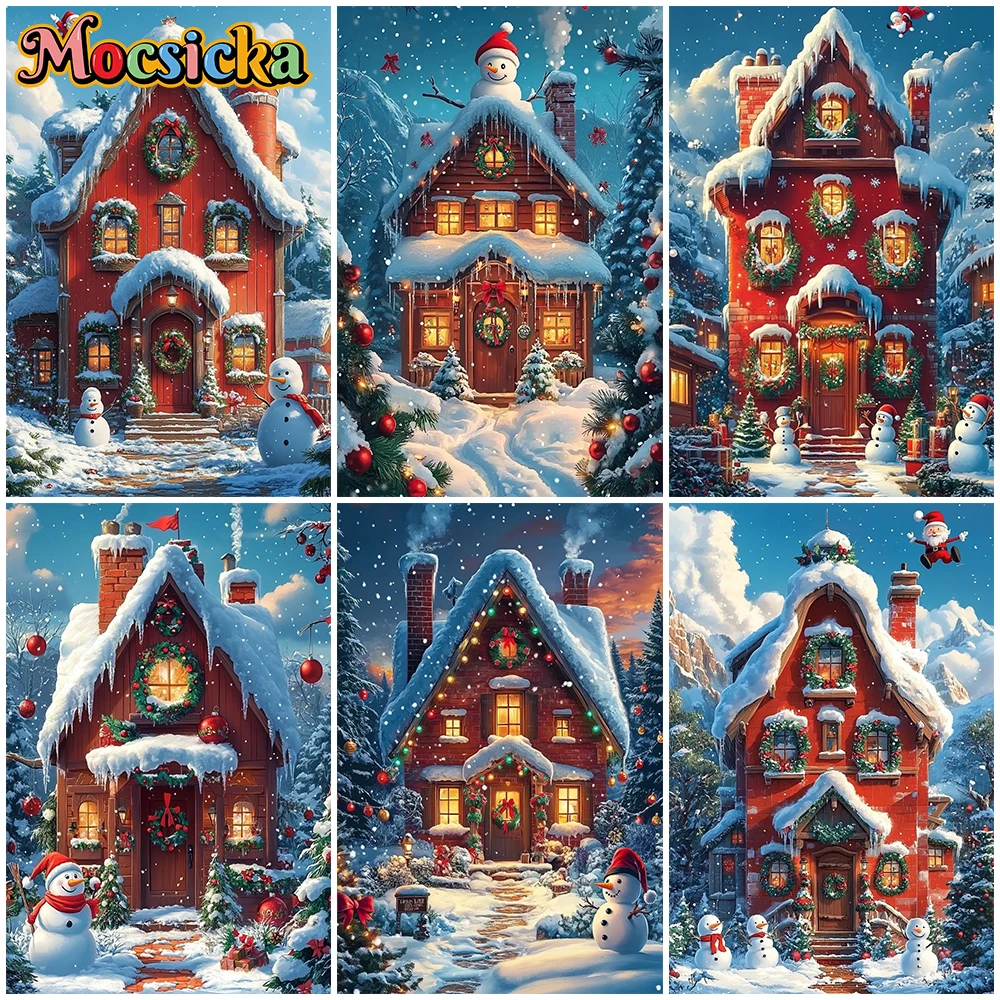 

Mocsicka Christmas House Background Photography Winter Snowman Tree Decor New Year Party Child Family Santa Claus Photo Backdrop
