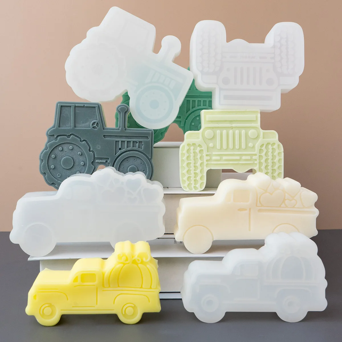 Love Gift Lorry Heart Pickup Truck Silicone Candle Mold Farm Tractor Harvester Soap Resin Mold Boy Birthday Chocolate Cake Decor