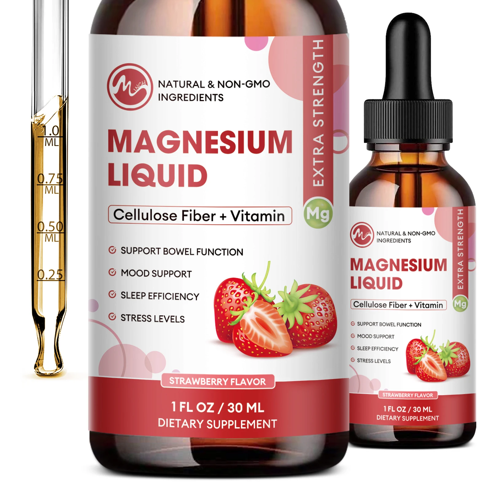 

Magnesium Glycinate Liquid for Bone Health, Relaxation, Sleep, Heart Health, Muscles Support- Strawberry Flavor For Kid & Adult