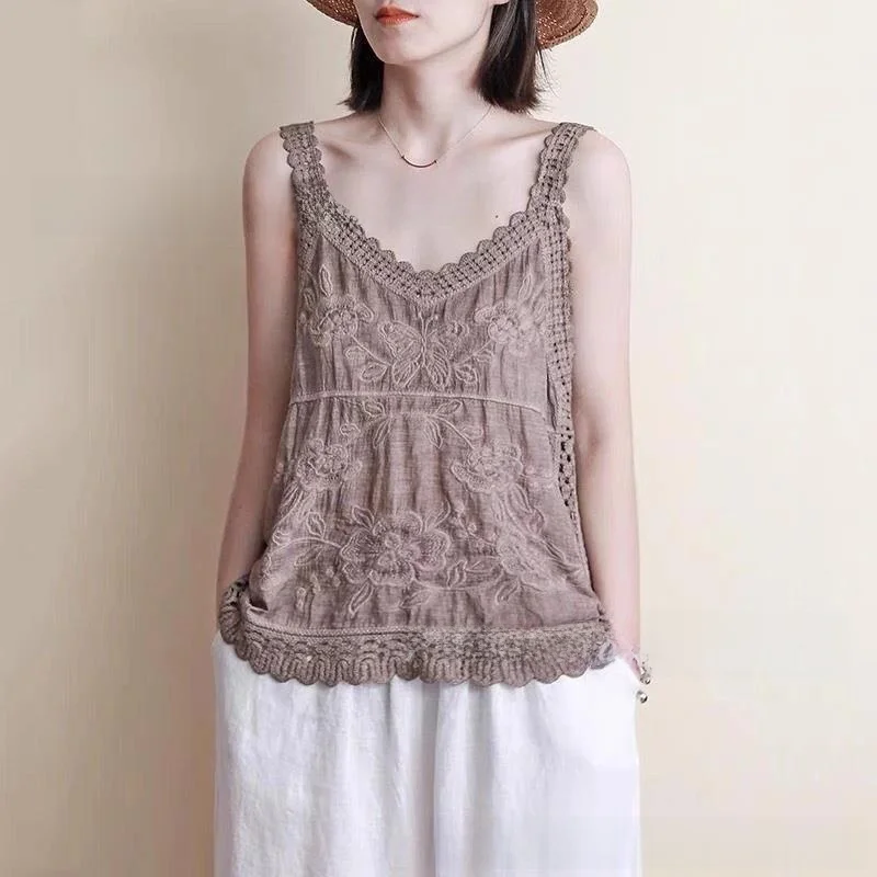 الدانتيل للذوبان في الماء المرأة تحت irt Csole Csole الصيف عادية فضفاضة تناسب قطنية عالية الجودة دون Sves المطرزة لون نقي #4