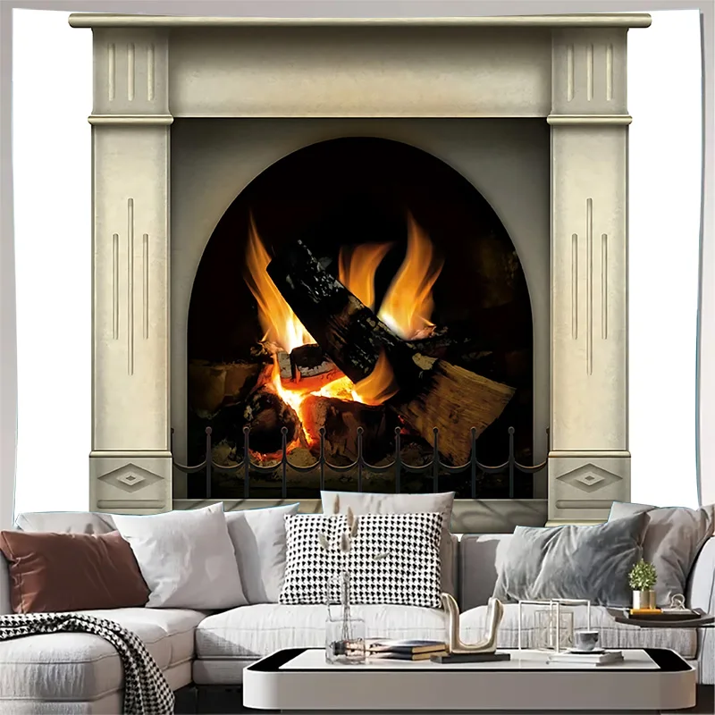 "Paño colgante decorativo de chimenea falsa, tapiz acogedor con patrón de llama, decoración de pared para sala de estar y dormitorio"