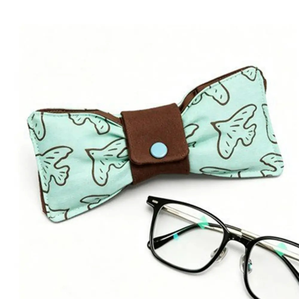 Bow Shape Wave Point Eyeglass Case Portable Anti-scratch Sunglasses Pouch Snap-button Cotton Padded Eyewear Case Daily Use