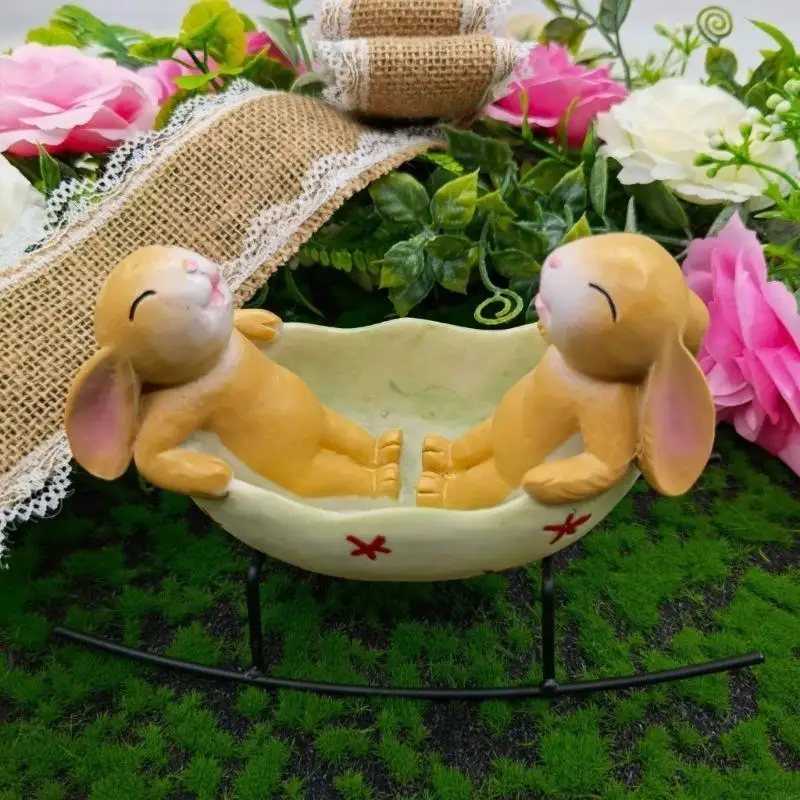 

Easters Bunnies Rabbit Rocking in Eggs Cradle Statue Resins Craft Figurine Ornament for Indoor and Outdoor Decoration B03E