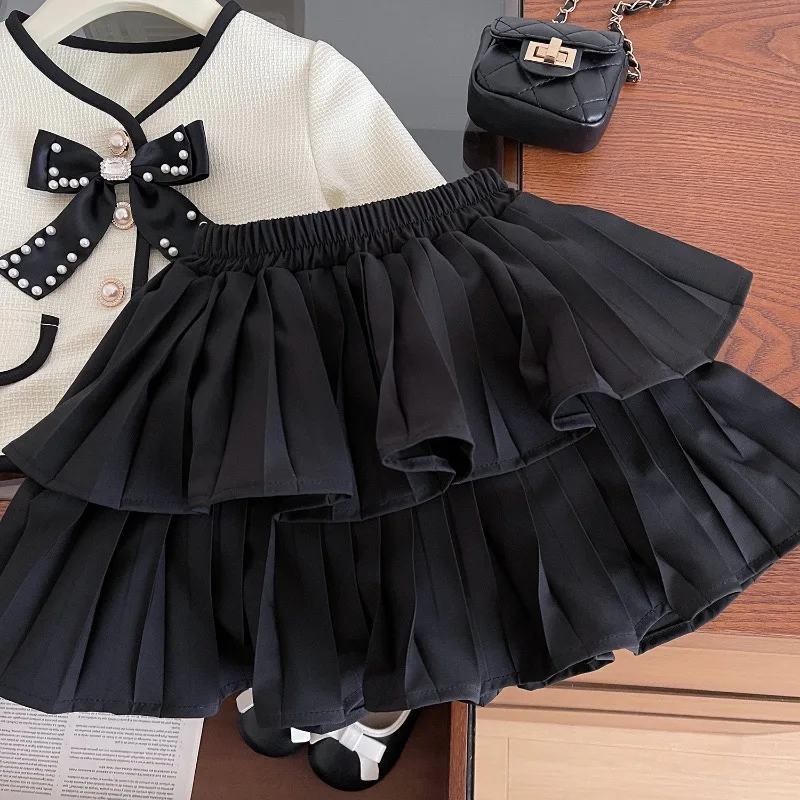 Girls Princess Clothes Set Spring Long Sleeve Bow Coat+Skirt Fashion Kids Jacket Suits Party Children Clothes Two Piece Sets