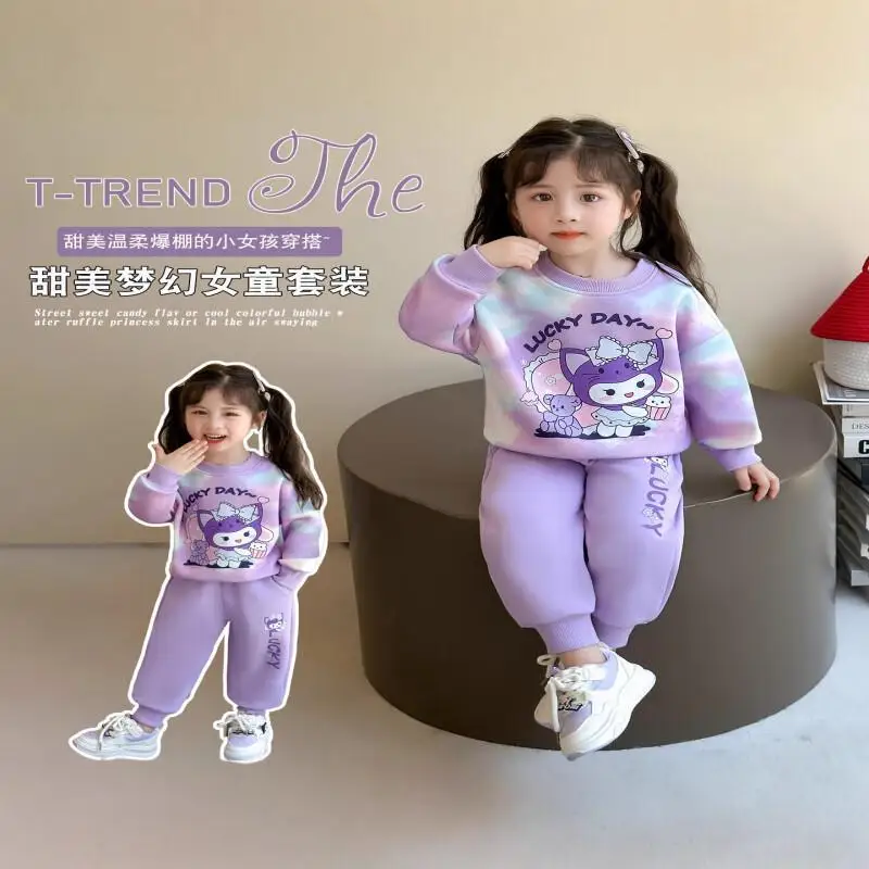 

Комплект из двух предметов Sanrio Hello Kitty, детская одежда Kawaii Y2K в стиле аниме, детская одежда Kuromi, повседневная одежда для девочек, осень, весна, зима для девочек