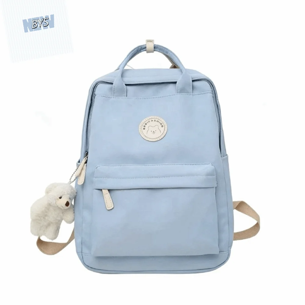 Solid Large Capacity Student Backpack Nylon Multi-Pocket Academy Girl's School Bag Spacious Multiple Colors