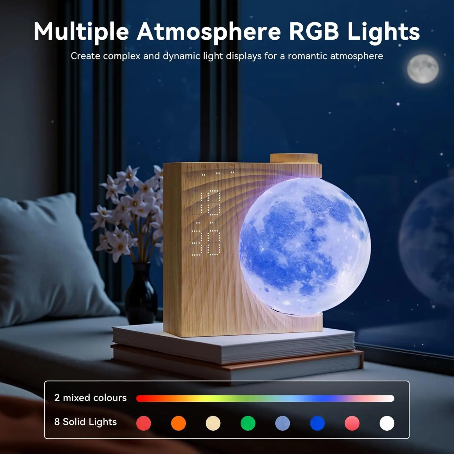Smart Sunrise Alarm Clock with Moon Light, 10 Color Effects & Nature Sounds for Heavy Sleepers
