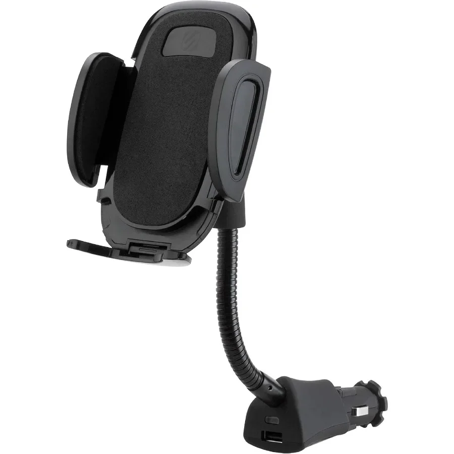 

Universal 12V Car Phone Mount with USB Charger and Cigarette Lighter Adapter for 12V Socket PlugIn Flexible Gooseneck Design wi