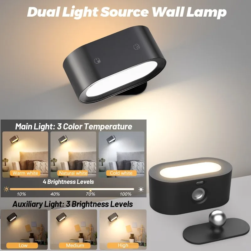 LED Magnetic Wall Light Remote Control 3 Color 5W Rechargeable Night Light Book Lamp Decorate Bedroom Bedside Atmosphere Light