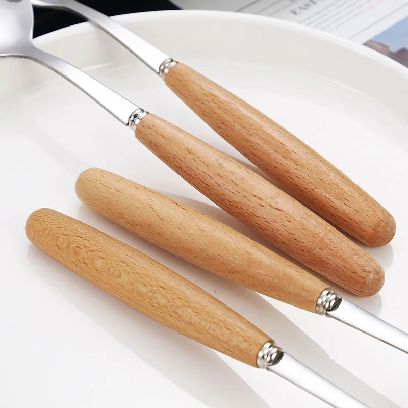 12/15/18/24 Pcs Stainless Wooden Handle Cutlery Set Portable Tableware Knife Fork Spoon Chopsticks Fashionable Kitchen Utensils
