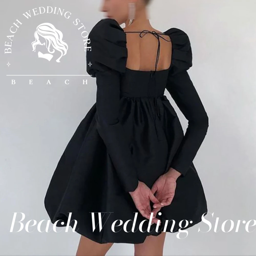 Strand elegante quadratische Kragen Mini Brautkleid für Frauen lange Puff ärmel kurz eine Linie einfache Brautkleider Robe de Mariee