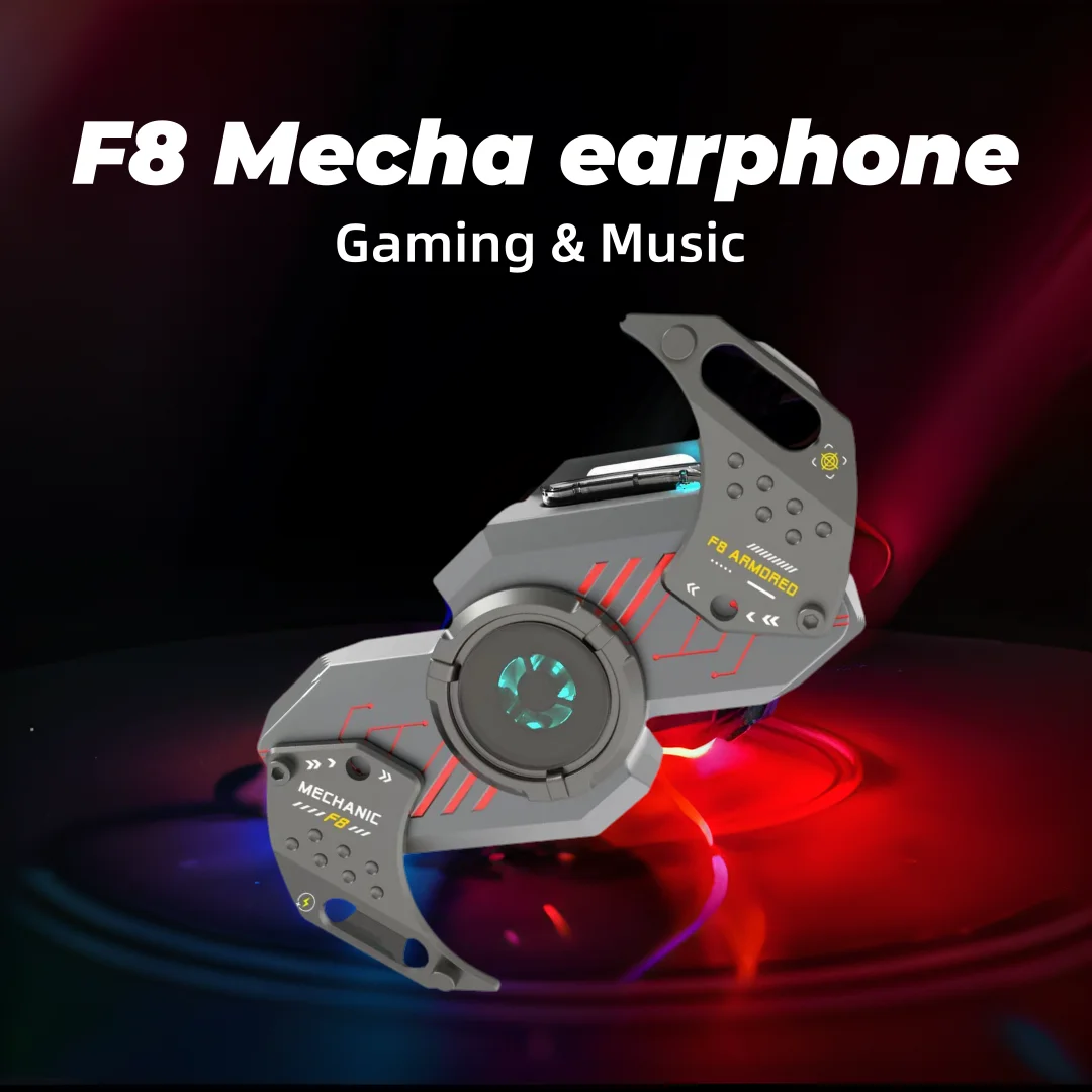 New F8 Mecha Headphones Wireless Blutooth Earphone Stereo Headset 2024 Top Quality LED Light HIFI In-ear For Music And Sport