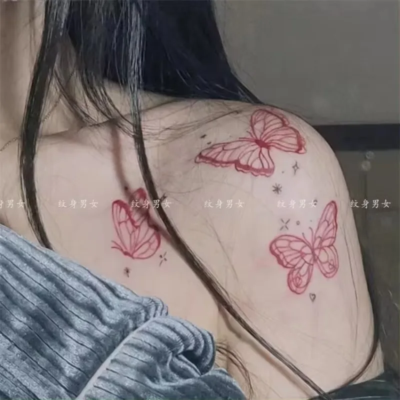 

Sexy Clavicle Tattoos Pink Butterfly Fake Tattoo Girls Pink Temporary Tattoos Y2K Waterproof Tattoo Stickers Arm Lasting Tattoo