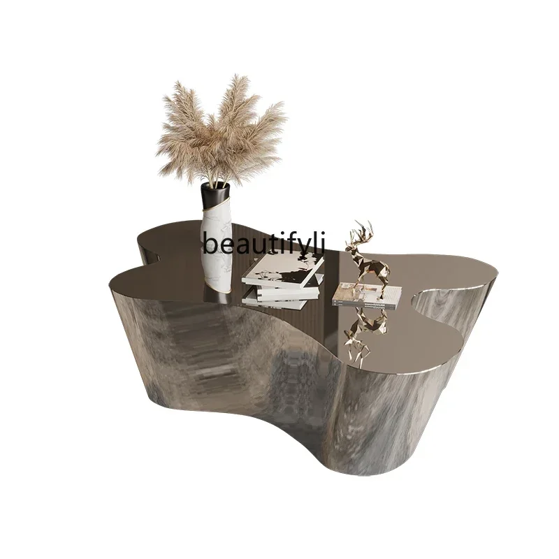 

A55 Modern simple stainless steel special-shaped coffee table light luxury metal living room home creative side table