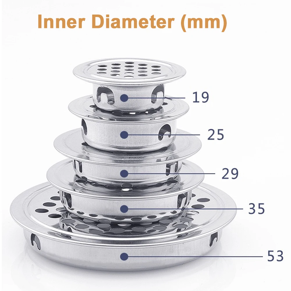 Dia.19mm/25mm/29mm/35mm/53mm redonda ventilação de ar ventilação de ventilação armário de malha buraco kit grelha inoxidável 10 pçs/lote