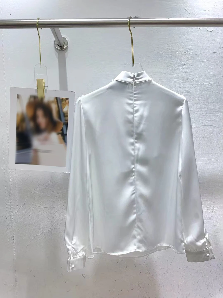 GALCAUR однотонная шикарная рубашка с бантом, женская рубашка с воротником-стойкой и длинным рукавом, свободные французские элегантные женские рубашки, осенний модный стиль