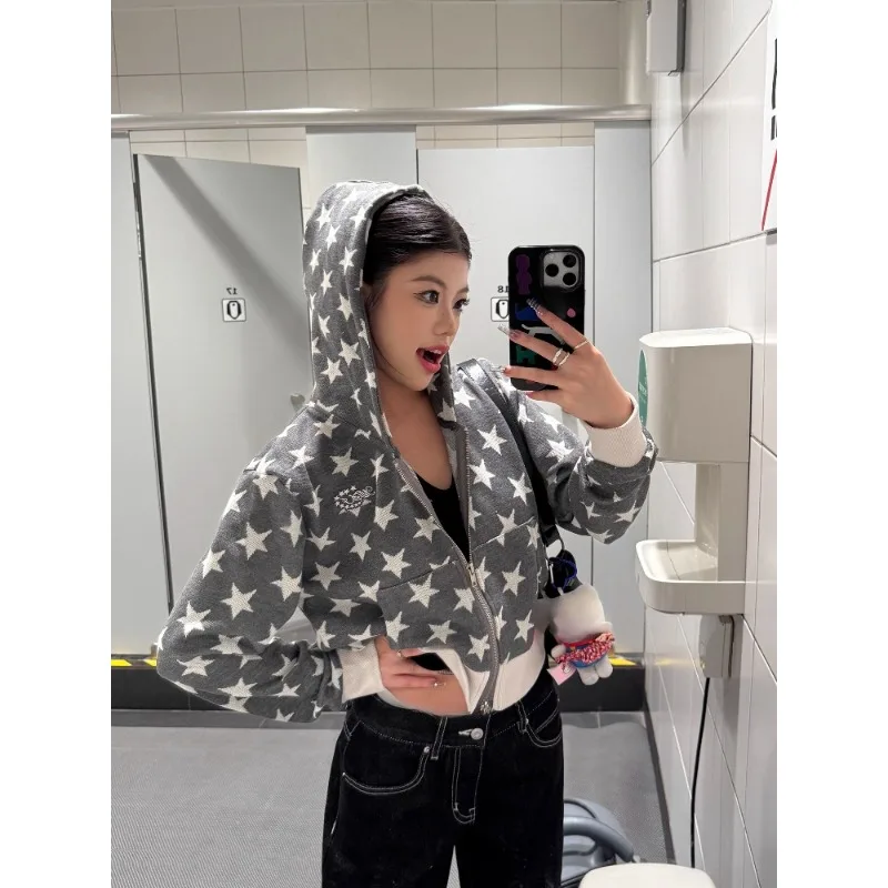 펑크 하라주쿠 아메리칸 빈티지 귀여운 프린트 후드 일본 패션 루즈 Y2k 미적 스웨터 가을 모든 경기 옷 New