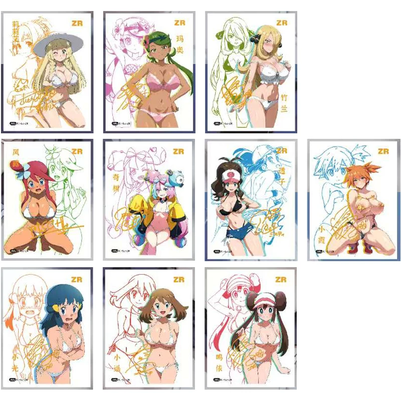 

10Pcs/set Ptcg Trainer Cynthia Iono Lillie Marnie Rosa ZR Signature Gold Hot Flash Card Classic Anime Collection Cards Toy