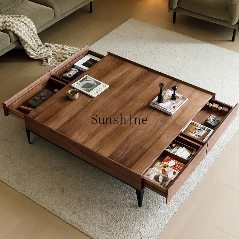 

Italian minimalist coffee table black walnut solid wood modern minimalist square log coffee table
