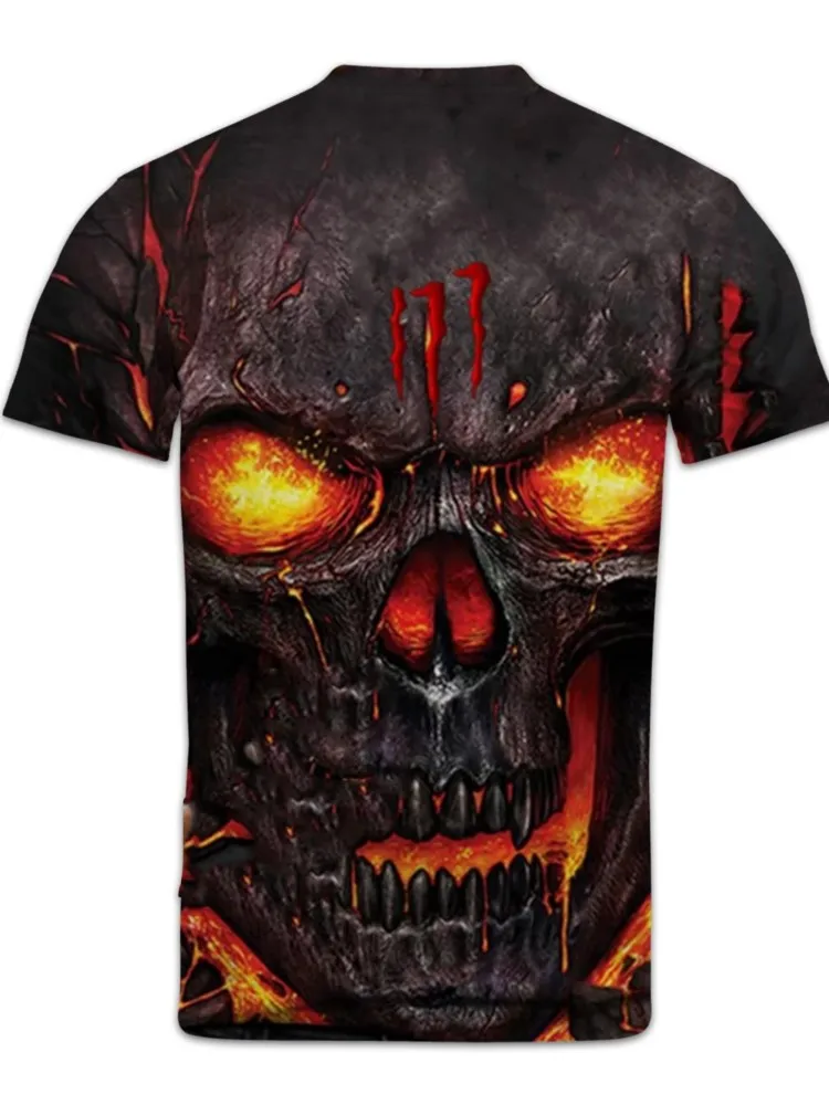 Vintage Men's T-Shirt 3D Hell Skull Summer Classic Casual O Neck Short Sleeve Fashion Loose Oversized Top Short Sleeve