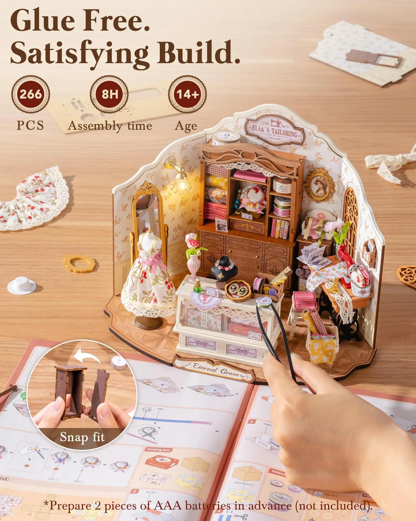 Robotime Elsa's Tailoring DIY Miniature House Miniature Craft Studio Victorian Style Decor For Miniature Collectors Kids Adults