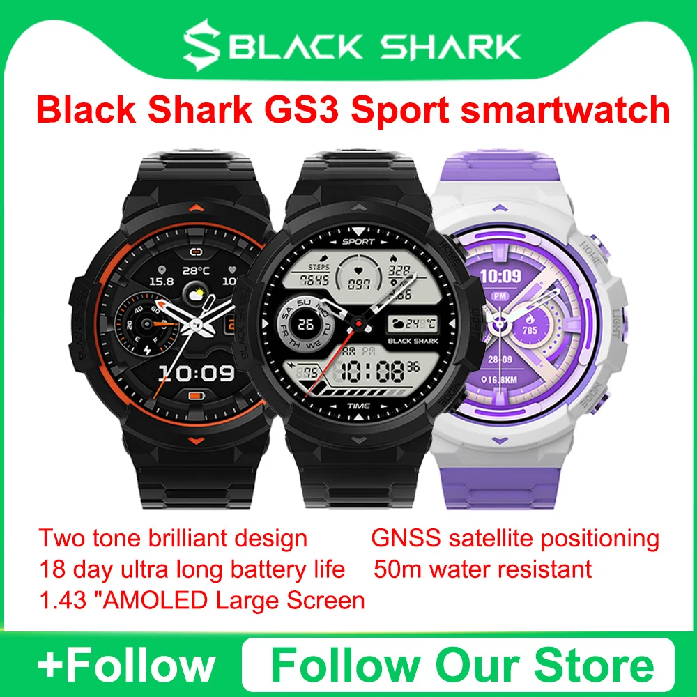 

Global Version Black Shark GS3 Sport Smart Watch 1.43'' AMOLED Display easily take call health monitoring GNSS 18 Days Life 5ATM