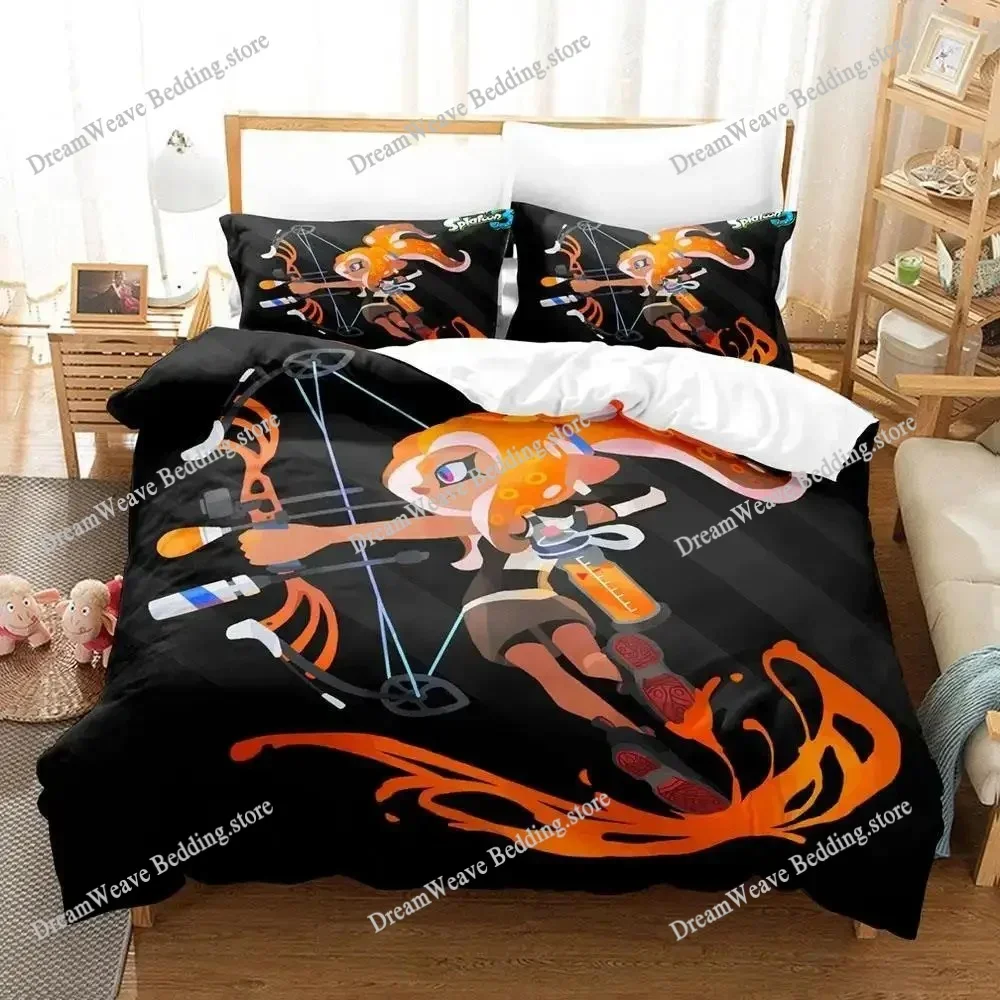 Kawaii Game Splatoon 3 Bedding Set Single Twin Full Queen King Size Bed Set Adult Kid Bedroom Duvet Cover Sets Bed Sheet Set 6