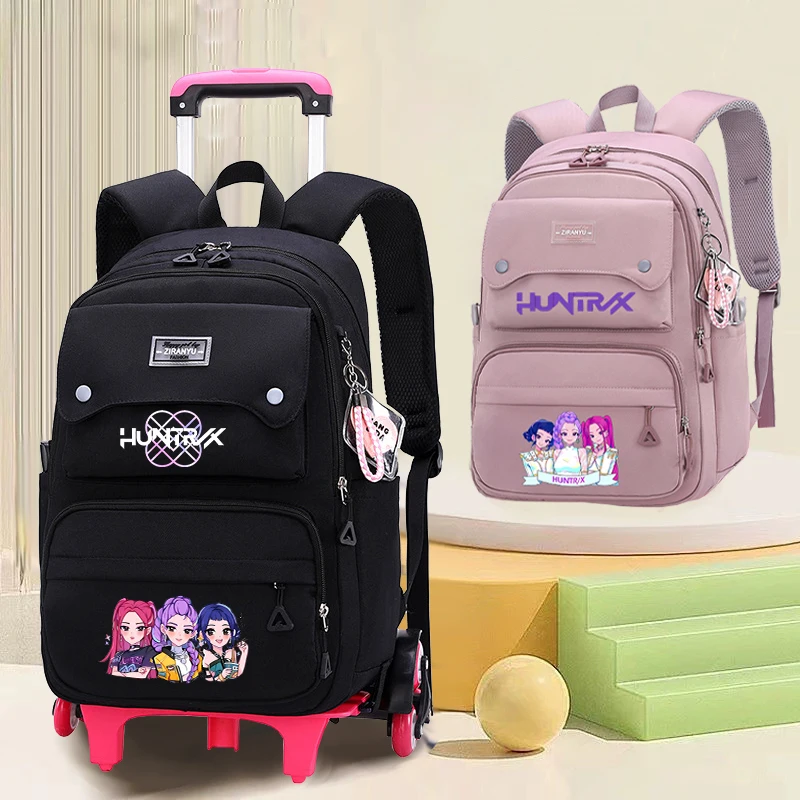 

Move K-Pop Demon Hunters Студенческая тележка Школьная сумка Милый мультяшный рюкзак на колесиках для девочек Школьная сумка на колесиках Модные подарки на день рождения