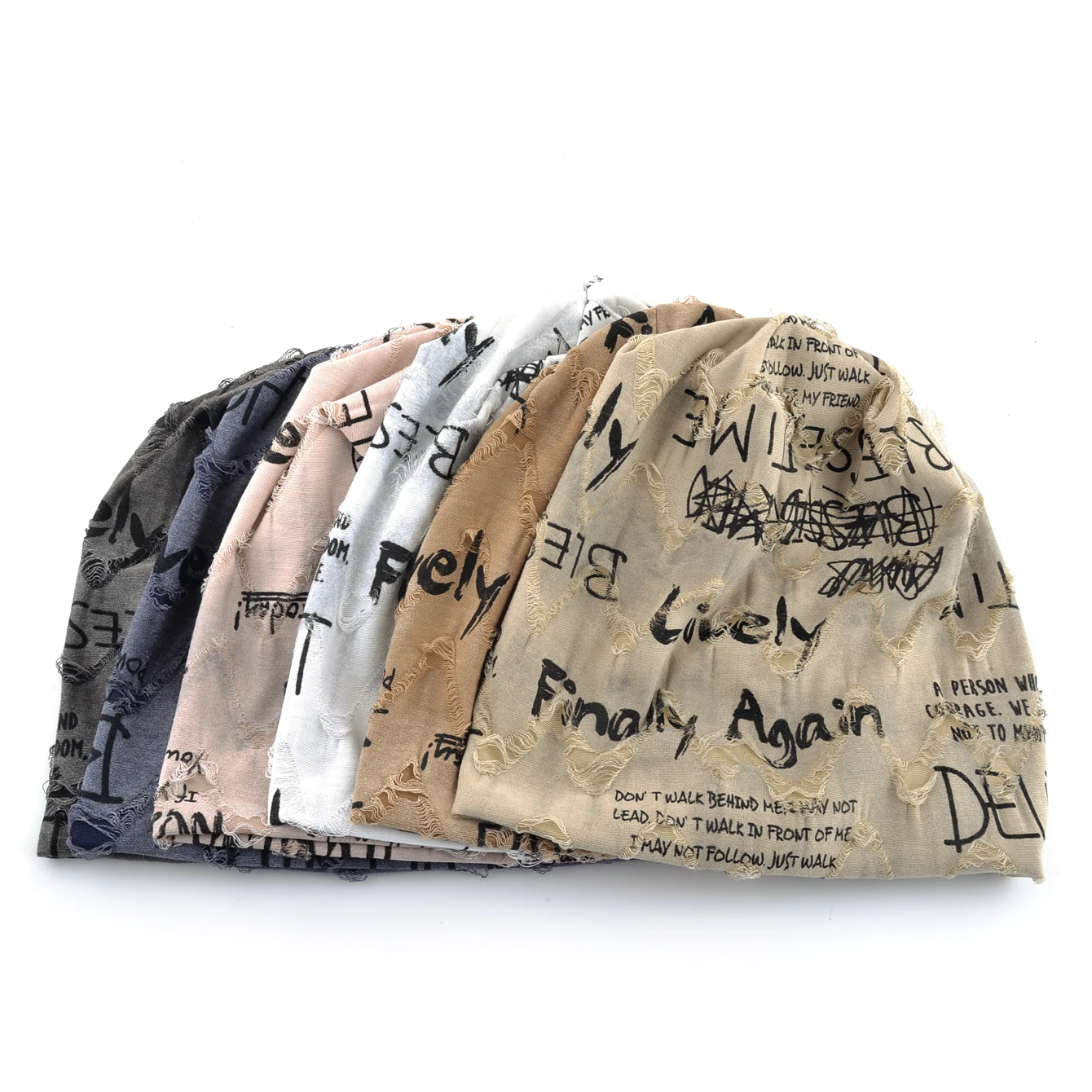 Letter Print Beanie Hats For Women Men Vintage Distressed Cracked Design ​Wasteland Style Unisex Headwear For Spring Summer