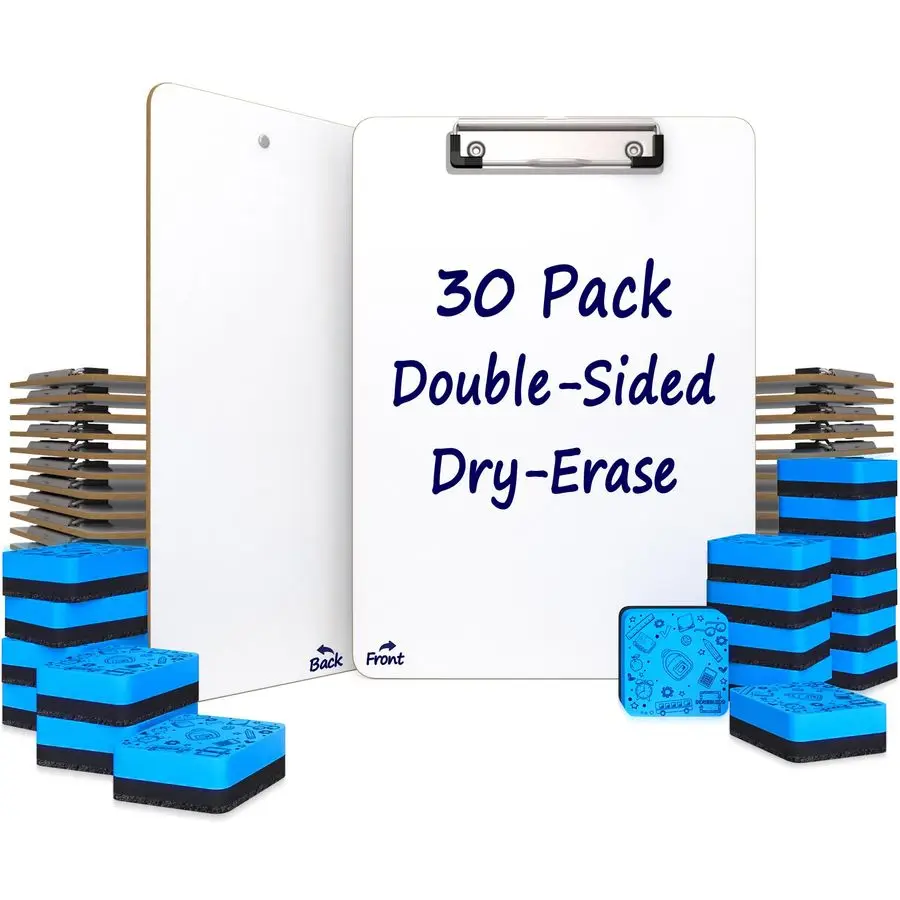 

Набор из 30 двусторонних сухостираемых планшетов 9x12 дюймов, прочные планшеты оптом с 30 сухостираемыми ластиками, планшеты с низкопрофильным зажимом