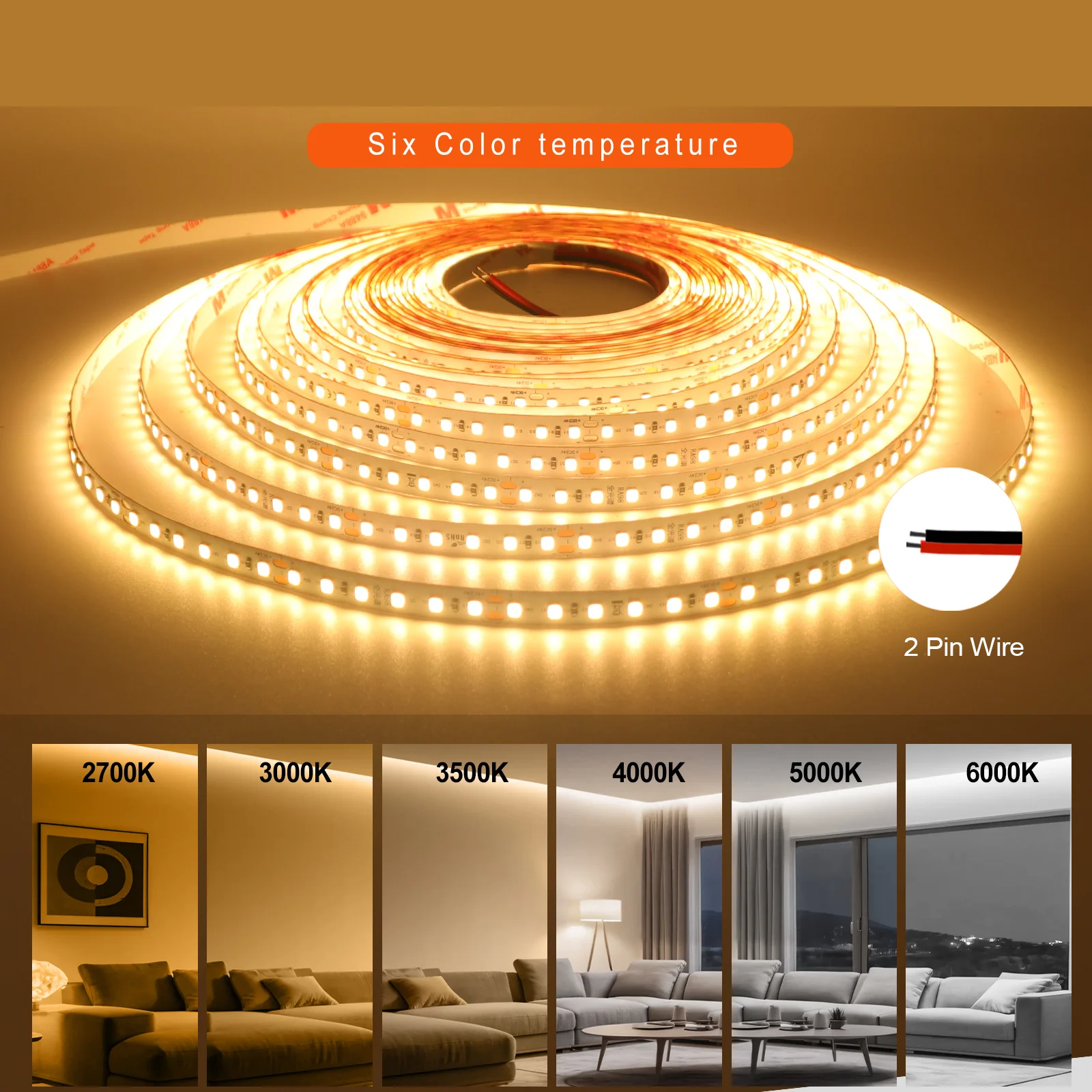 RA98 LED Strip DC 12V 24V SMD 2835 120Leds/M 5M 10M/Roll IP20 2700K 3000K 3500K 4000K 5000K 6000K Flexible Ribbon Tape Light