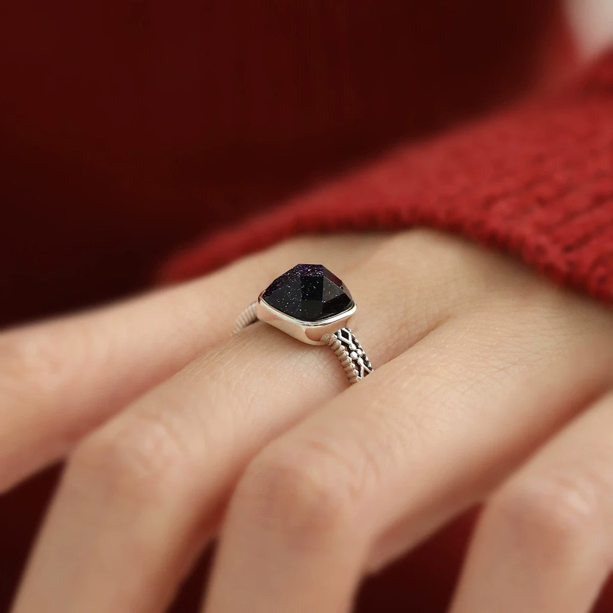 XIYANIK Vintage Thai Silver Crystal Starry Sky Adjustable Finger Rings For Women Ethnic Fashion New Jewelry Gift Party anillos