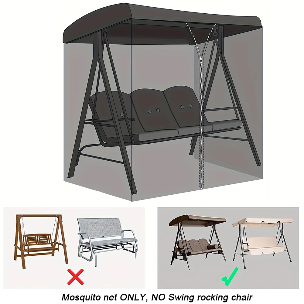 Rocking Chair Mesh Cover Waterproof Patio Swing Mosquito Netting Zipper Closure Rectangle Netting Curtain for Swing Chair