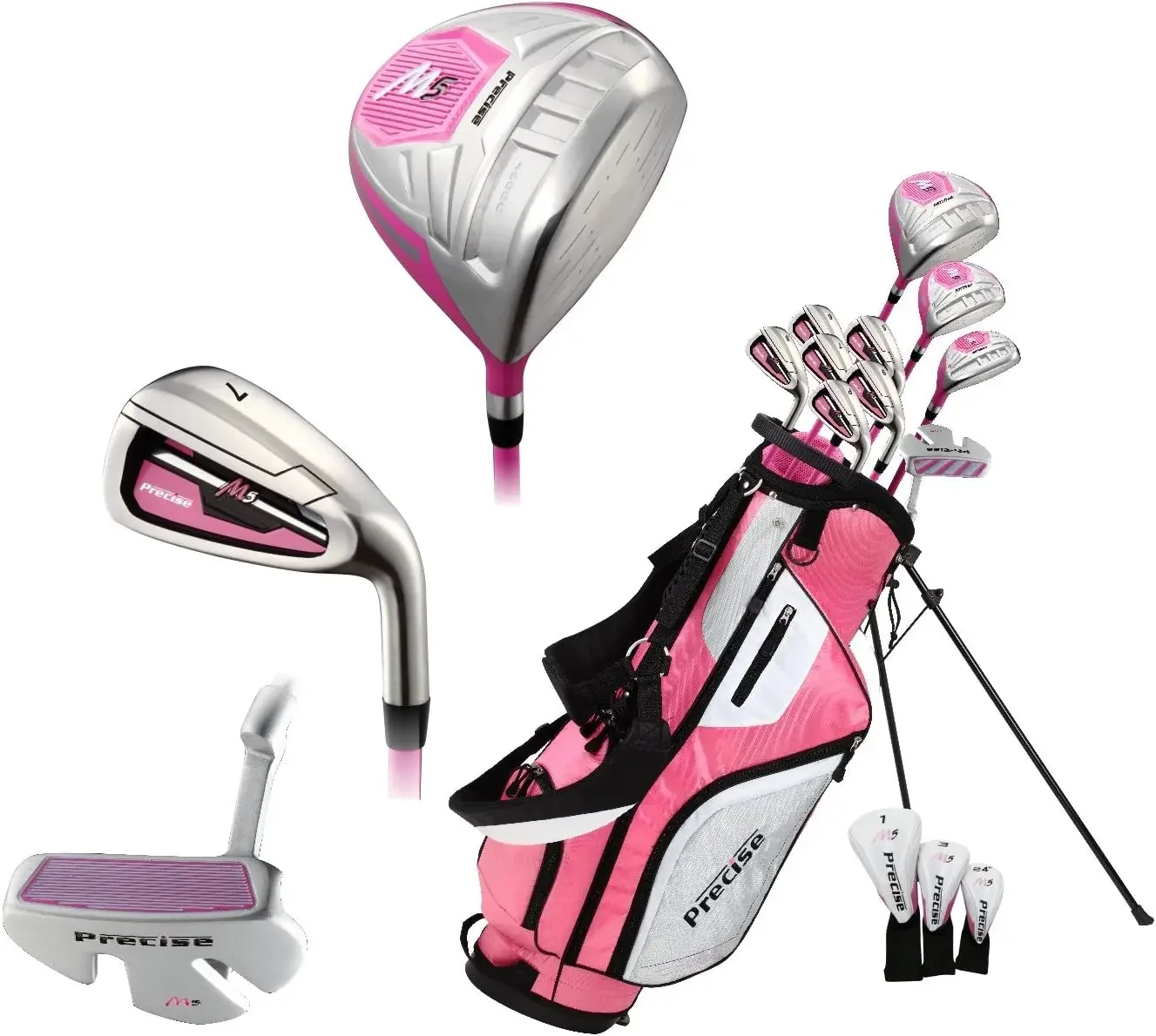 

Top Line Ladies Pink Right Handed M5 Golf Club Set, Includes: Driver, Wood, Hybrid, No. 5,6,7,8,9, PW Stainless Steel Irons