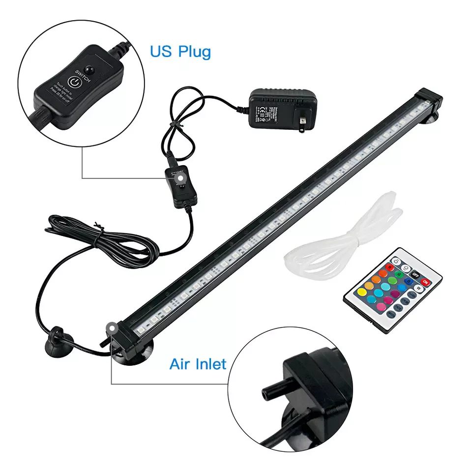 حوض السمك تحت الماء فقاعة الهواء LED ضوء خزان الأسماك RGB مصباح غاطس + جهاز التحكم عن بعد