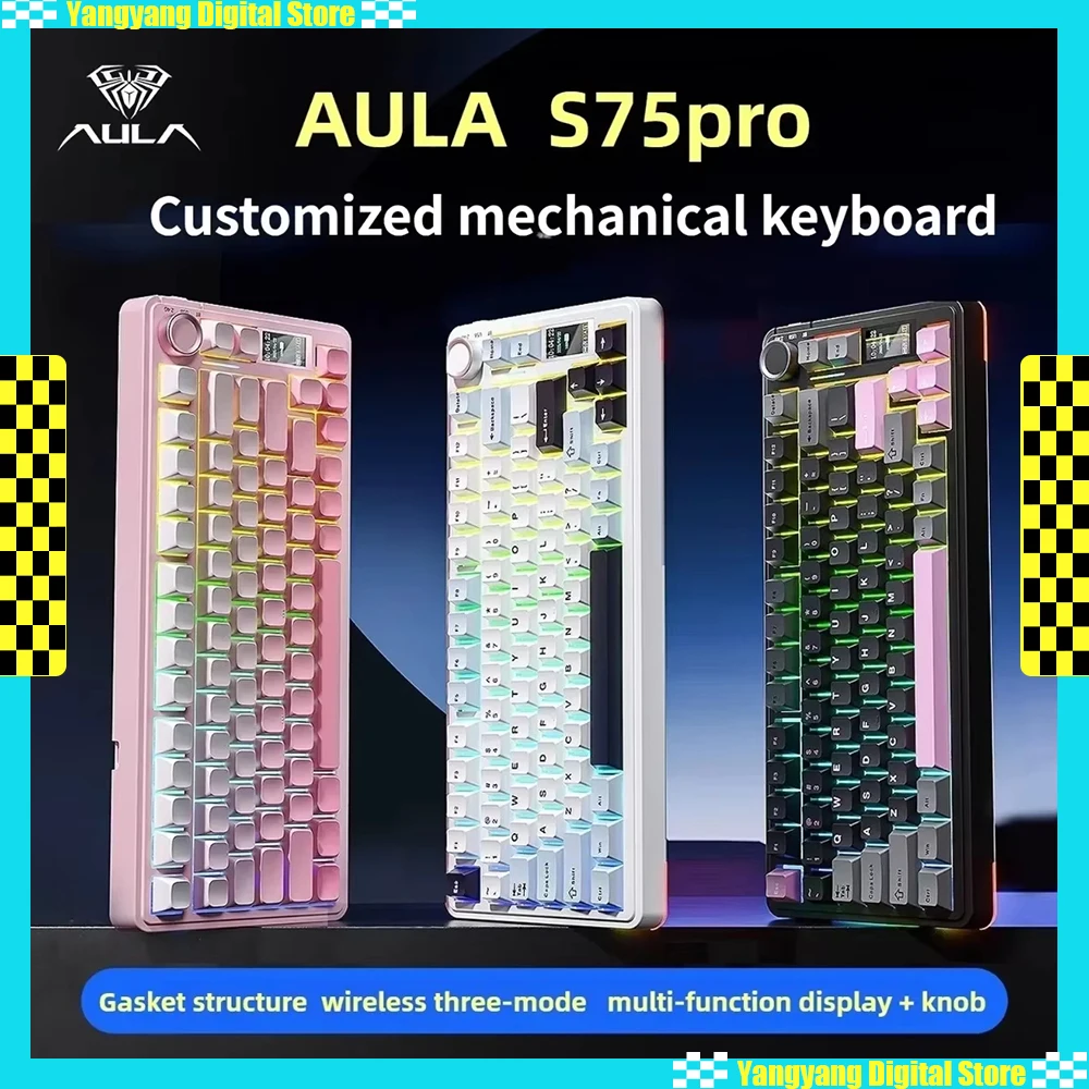 

AULA S75 Pro Mechanical Keyboard Wireless Tri Mode 4000mAH PBT Keycap Hot Swap Low Latency RGB Custom Pc Gamer Accessories