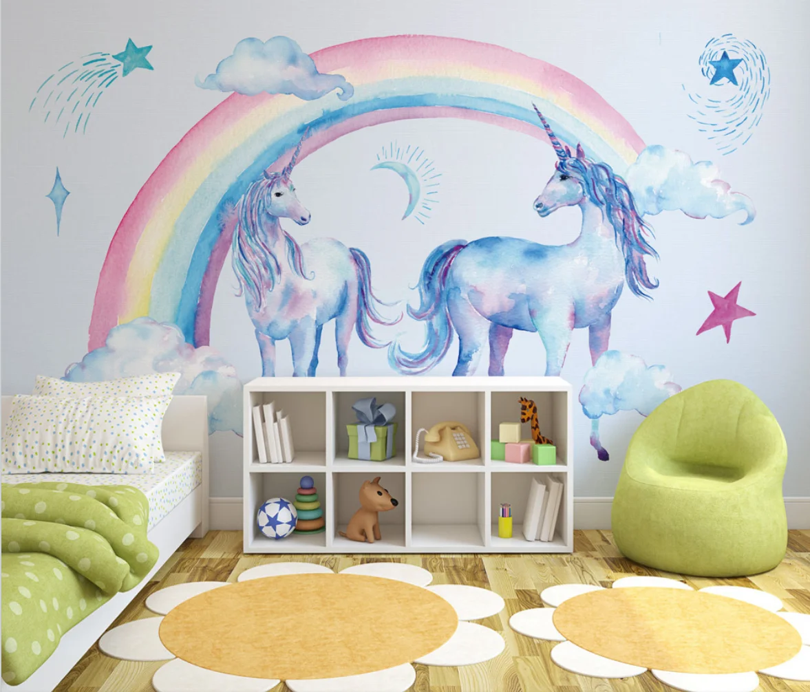 Custom Rainbow Unicorn 3D Mural Wallpaper for Child's Room Bedroom Sofa Hotel Background Wall Paper Art Stickers