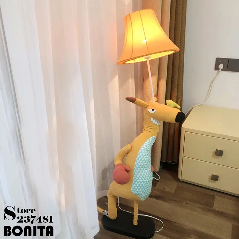 Boxing Kangaroo Standard Lamp Bendable Modern Kid's Room Fabric Floor Lighting Dimmable Living Room Cartoon Animal Floor Lamp