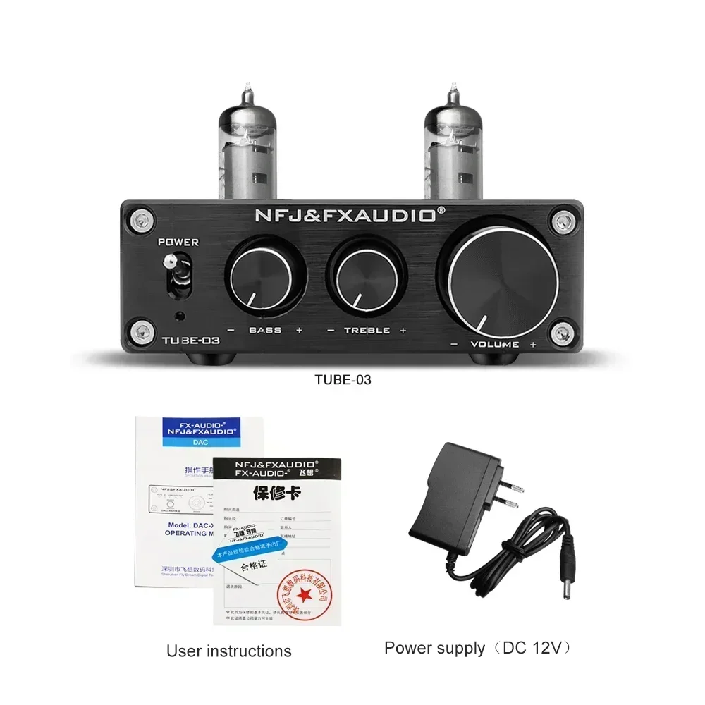 2020 FX-AUDIO TUBE-01(6J1) TUBE-03(6K4) HiFi 2.0 Przenośny przedwzmacniacz lampowy DAC Cyfrowy dekoder audio Adapter DC12V/1A