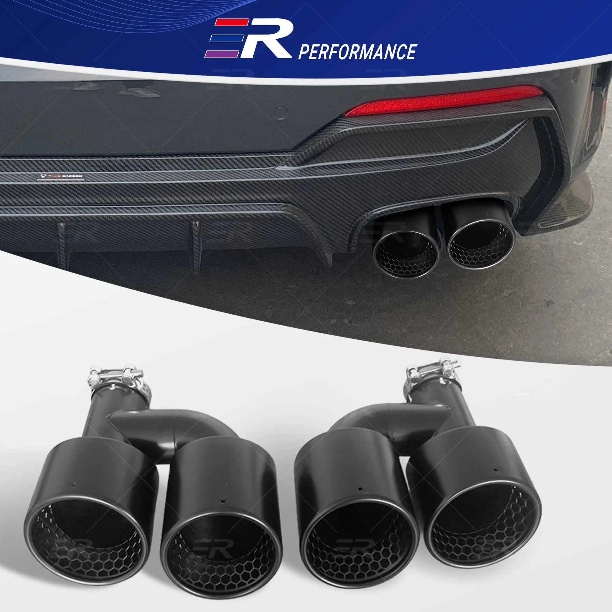 

Универсальные насадки для выхлопных газов, матовый черный, из нержавеющей стали, украшение автомобиля, глушитель с двойным выходом, выхлопная труба