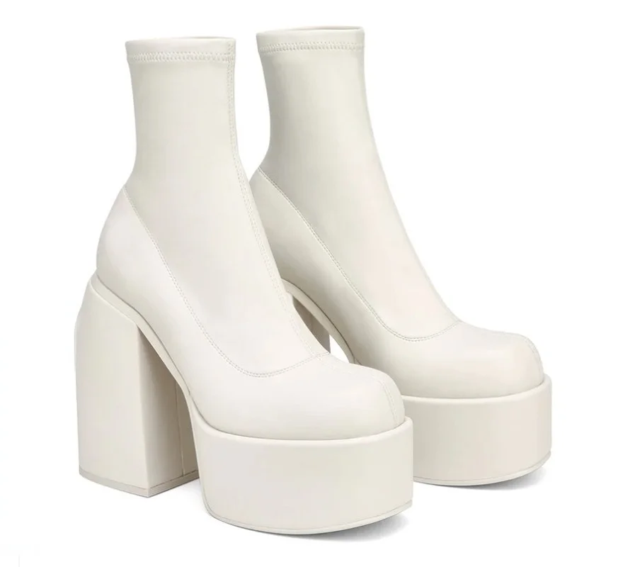 New Ankle Boots Women's Thick Heel Boots Spring and Autumn Waterproof Ladies Platform Shoes High-heeled Boots Large Size Woman