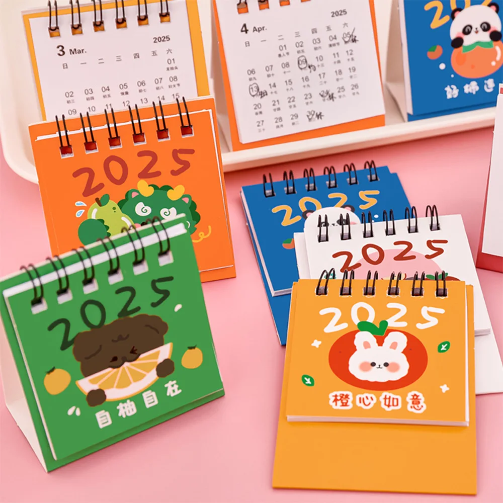 Mini Desktop Calendar 2025 New Year's Table Desk Calendar Decorative Cute Cartoon Planner Calendar Office Supplies Wholesale