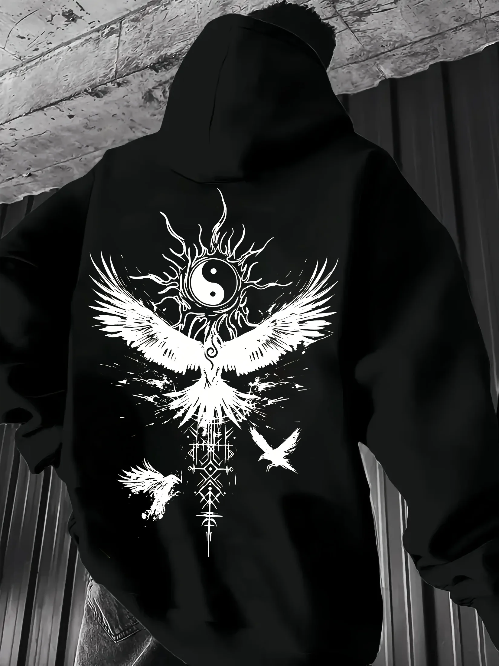 

Men's 2025 Autumn/Winter Fashion New Hooded Sweatshirt with Abstract Eyewear Pattern, Machine Washable