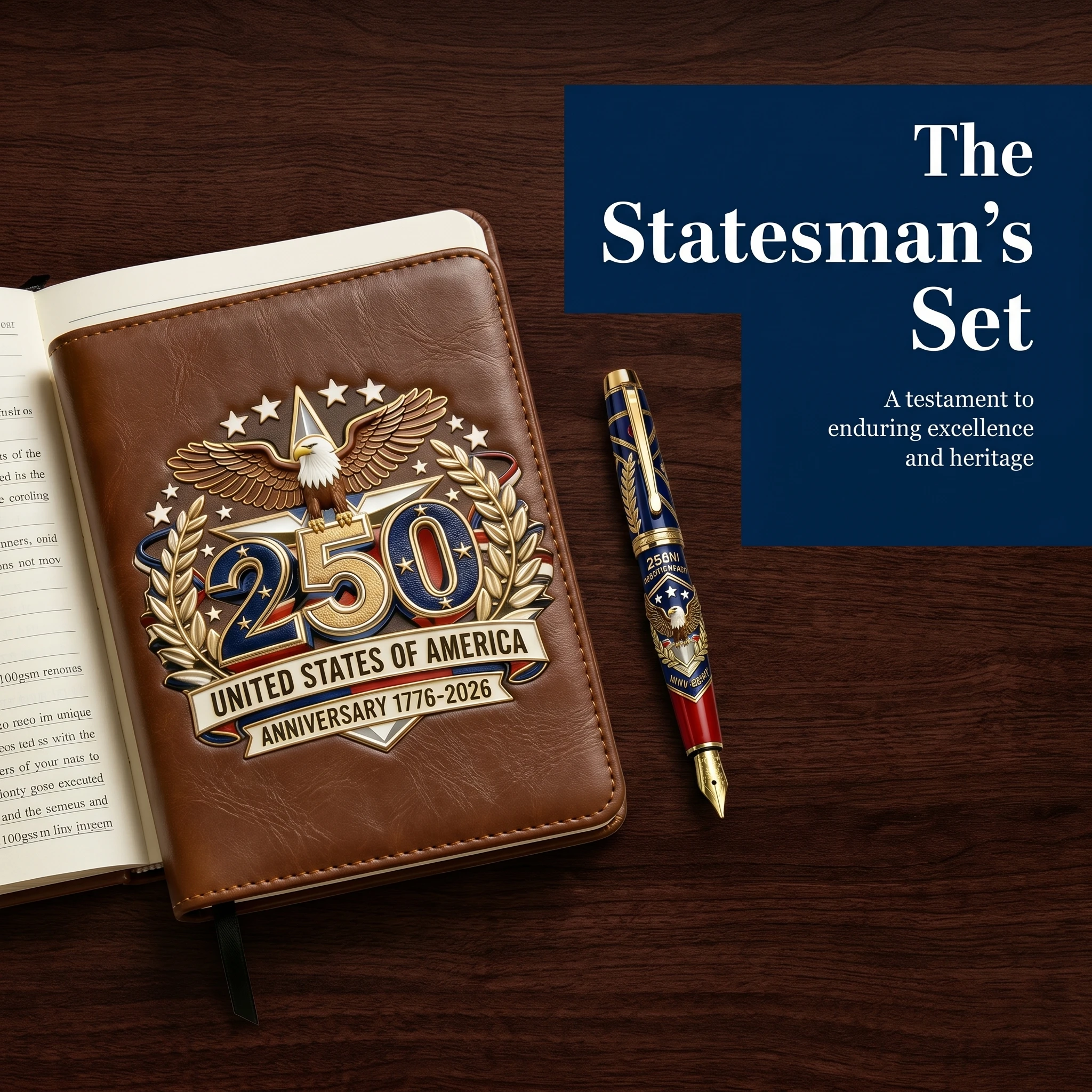 2026 250th U.S. Anniversary Leather Cover Journal with Ballpoint Pen Gift Set for Men - Independence Day Theme Notebook Set