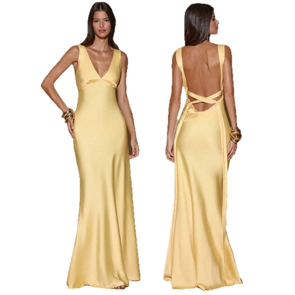 Pullover Single Gown Maxi Length Graceful Elegant with Bodycon Fit Graceful Commuter Party Sleeveless Dress Summer for Women