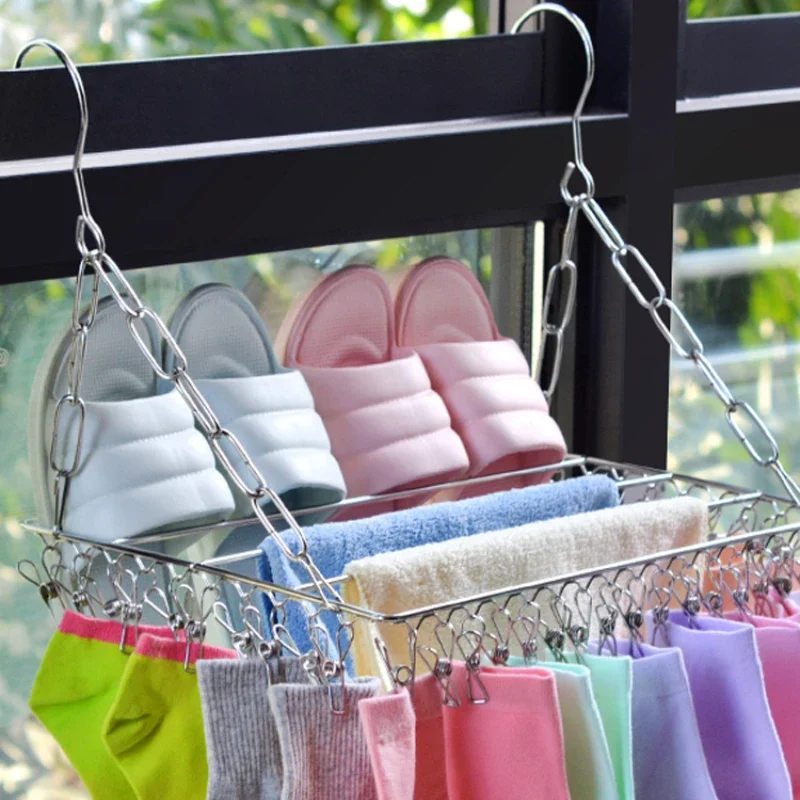 

Household multi-clamp drying rack, clothes hanger drying socks, stainless steel socks rack, multi-functional hook