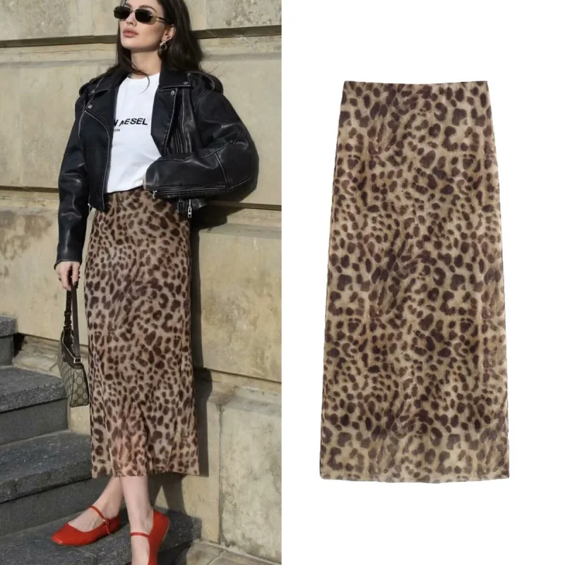 Woman Clothes 2025 New Sexy Slim Animal Print Tulle Leopard Print Skirt Elegant Party Dresses Sexy Clothes For Women Long Skirt 