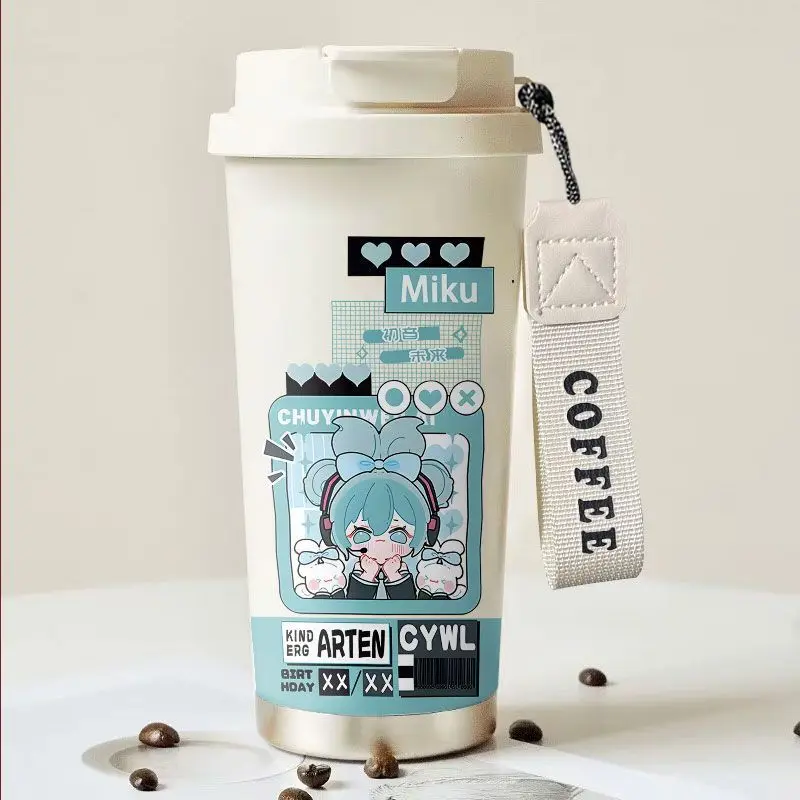 Hatsune Miku Anime Peripherie Kawaii Miku Edelstahl Thermometer Cartoon Stroh Hochpräzise süße tragbare Wasser Tasse Geschenk